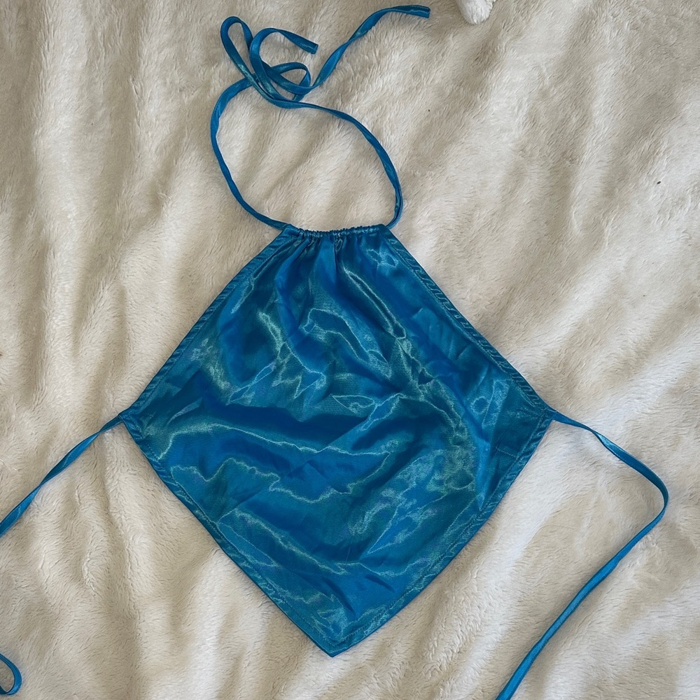 Tiger Mist Blue Satin Halter Top